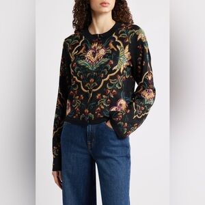 FARM Rio Black Knit Top with Multicolor Logo Detail